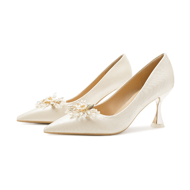 Women's Satin Main Wedding Dress High Not Tired Feet Advanced French Heels
