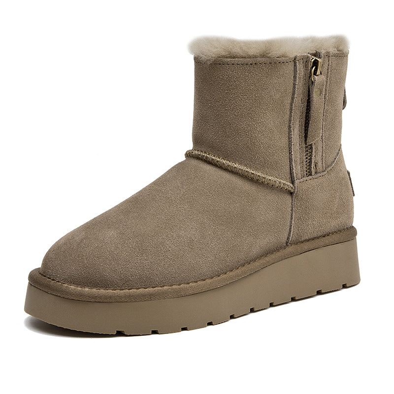 Women's Fur Integrated Zipper For Winter Fleece-lined Snow Boots