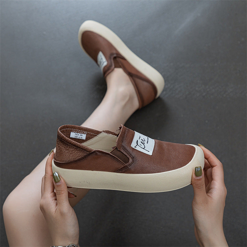 Women's Retro White Soft Bottom Surface Square Toe Sneakers