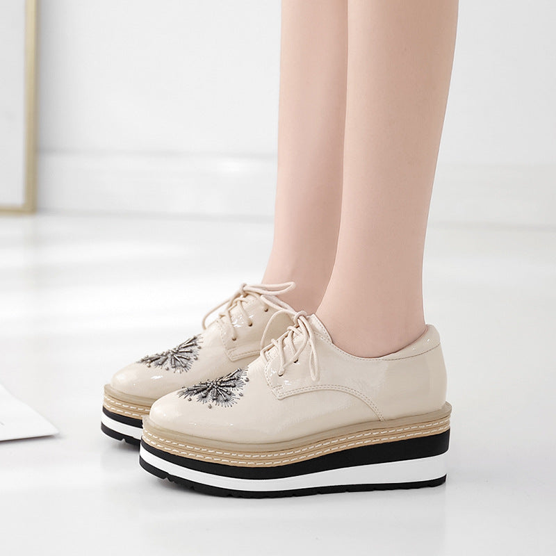 Women's Platform Thick-soled Autumn Striped Carved Wedge Casual Shoes