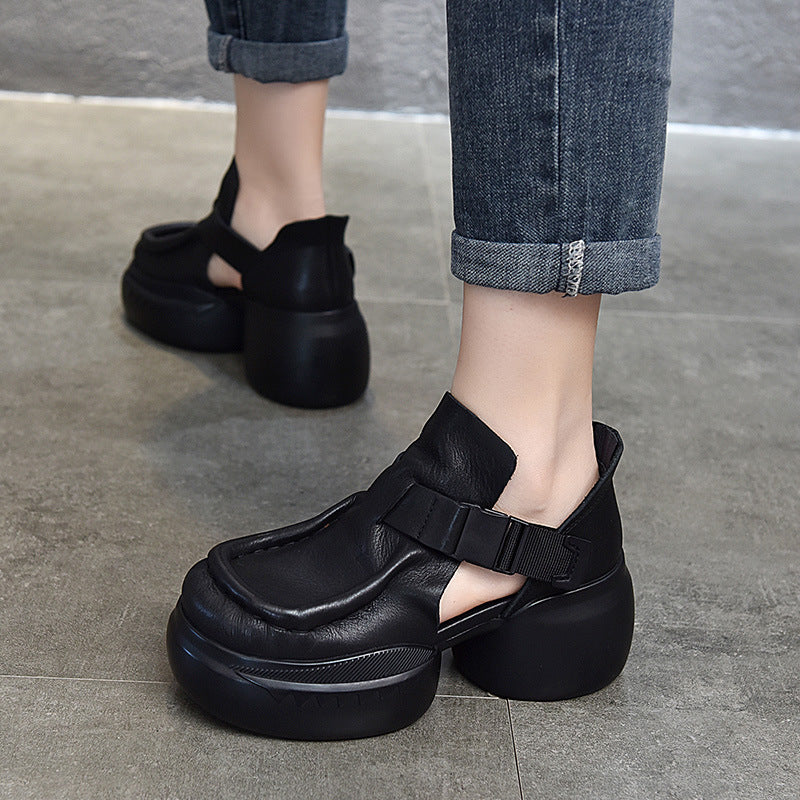 Layer Cowhide Vintage Summer Thick Bottom Waterproof Platform Closed Sandals