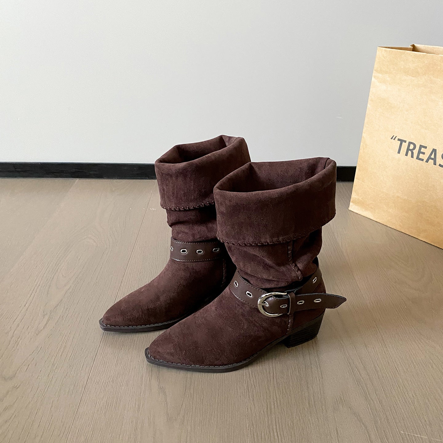 Autumn Belt Buckle Knight Short Mid Boots