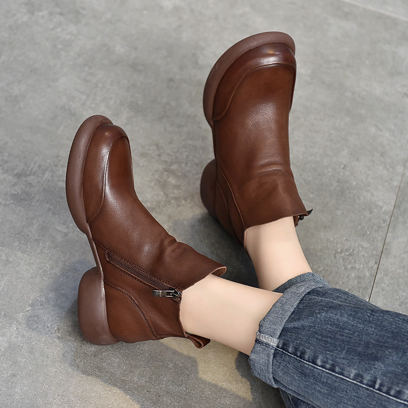 Women's Short Top Layer Cowhide Soft Bottom Boots