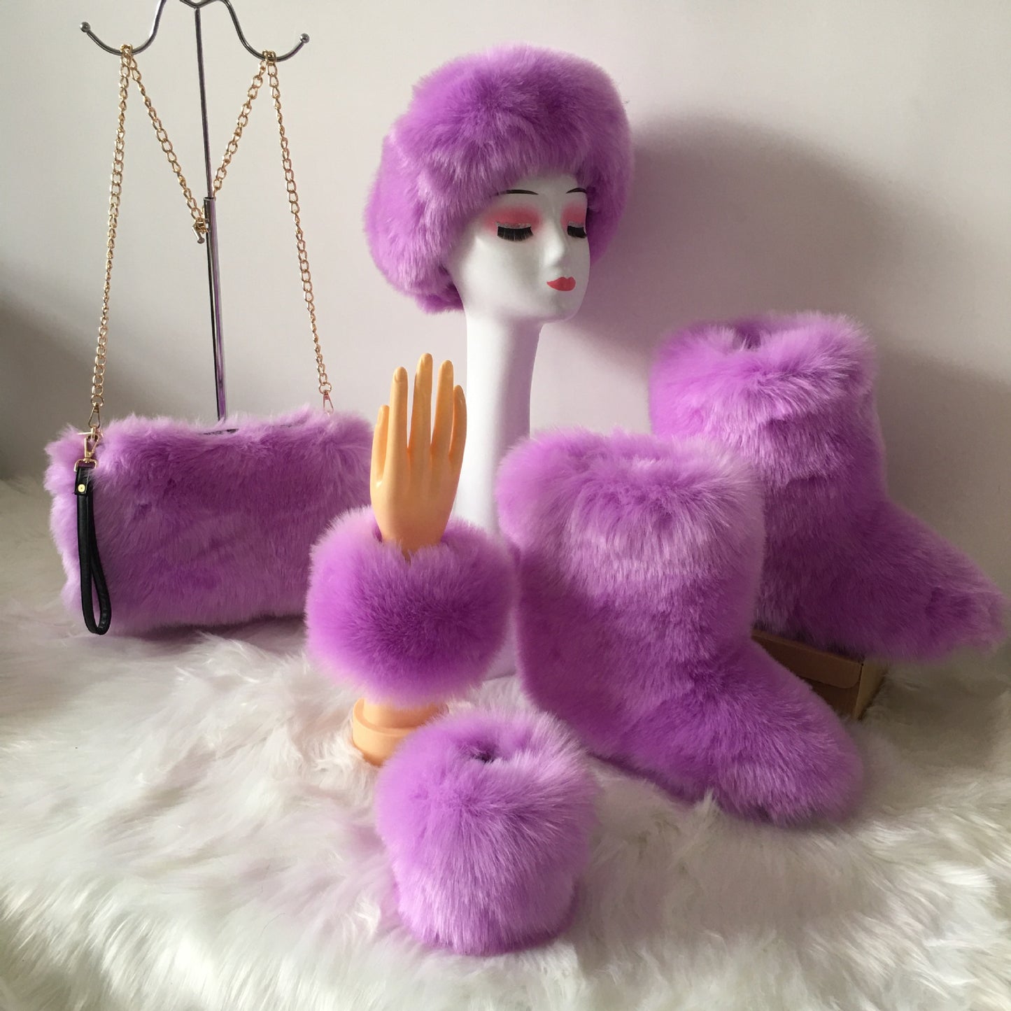 Women's Plush Hair Band Head Cover Three Boots