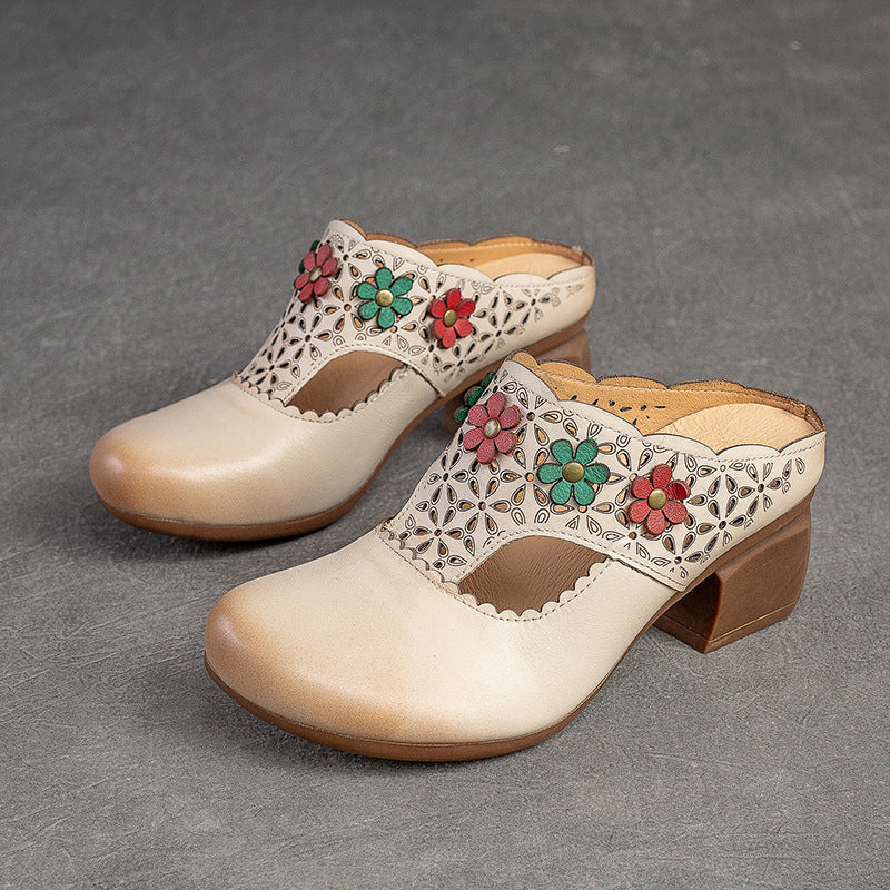 Women's Style Little Flower High Round Toe Heels