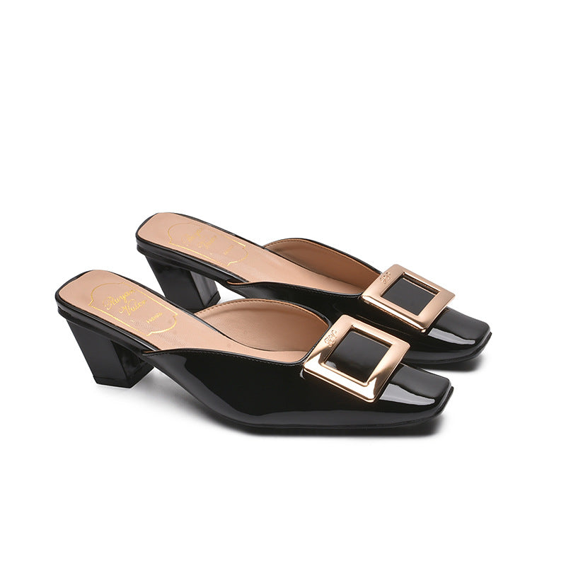 Women's Toe Half Thick Flat Pumps Metal Heels