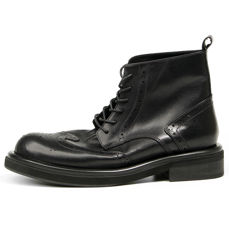 Men's British Style Retro Martin Brogue Flower Boots