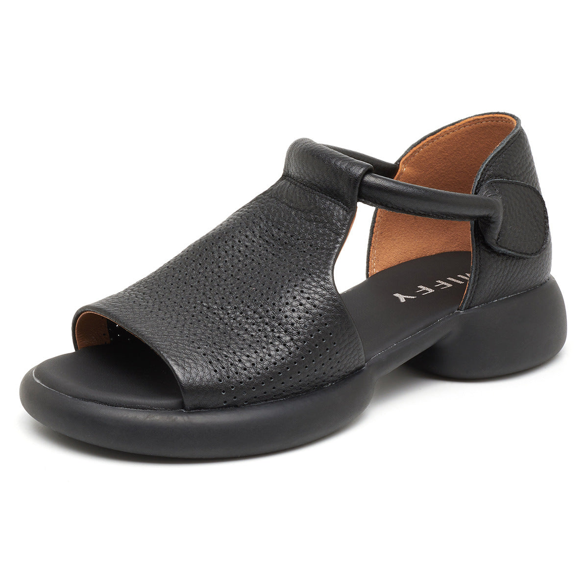 Women's First Layer Cowhide Summer Side Empty Sandals