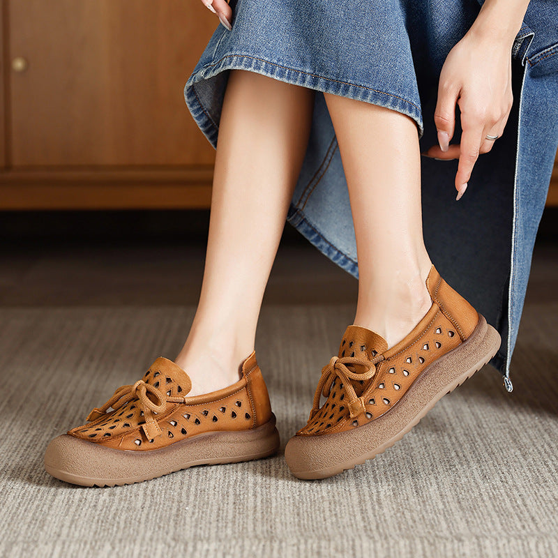Summer Genuine Flat Soft Bottom Retro Hollow Casual Shoes