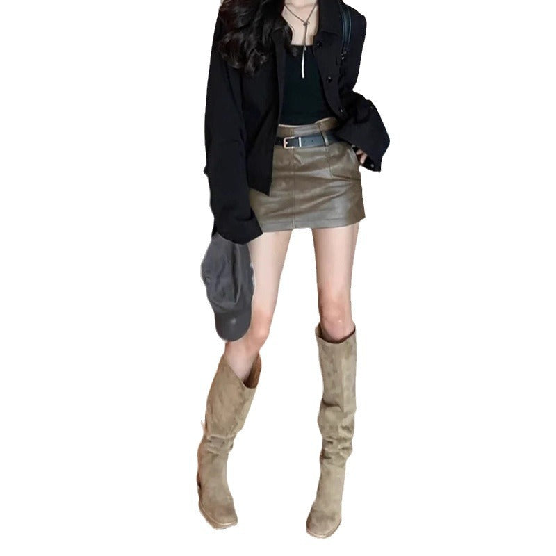 Women's Pleated Pile Style Tall Knight High-heeled Boots