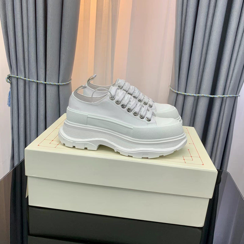 Women's High Version White Platform Thick Bottom Dad Canvas Shoes