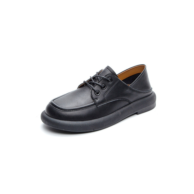 Women's Handmade Retro Pumps Genuine Flat Round Casual Shoes