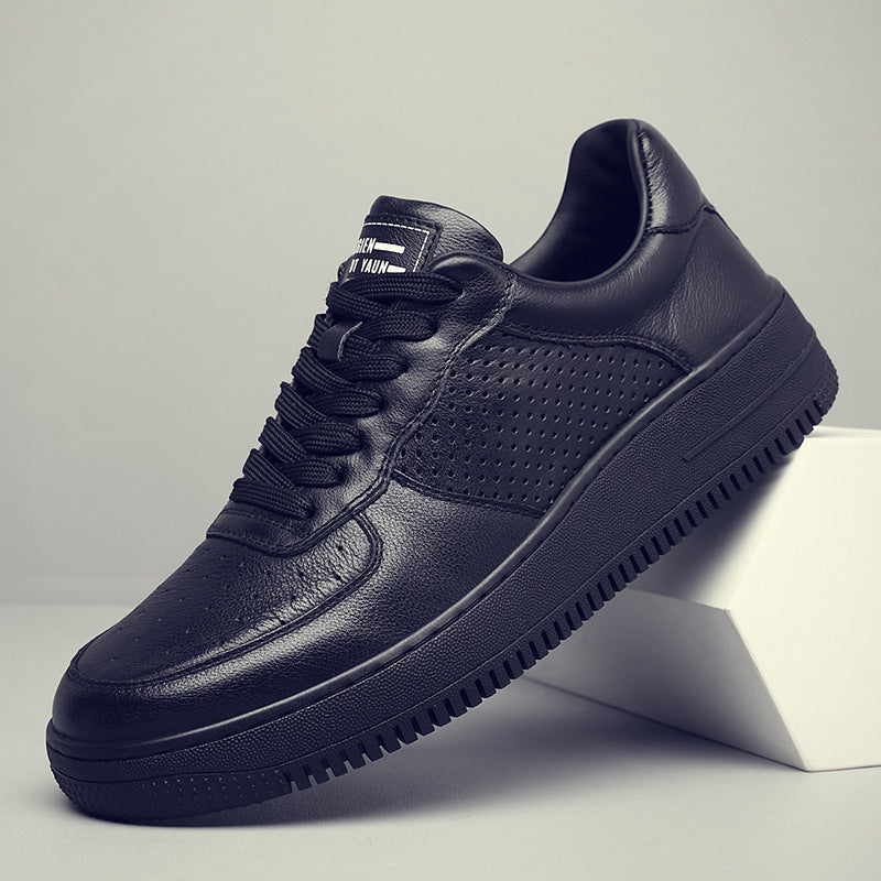 Men's Top Layer Cowhide Stylish Korean Style Versatile Black Thin Breathable Men's Board Shoes