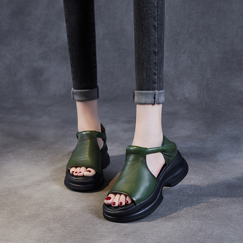 Women's Top Layer Cowhide Roman Open Toe Breathable Sandals