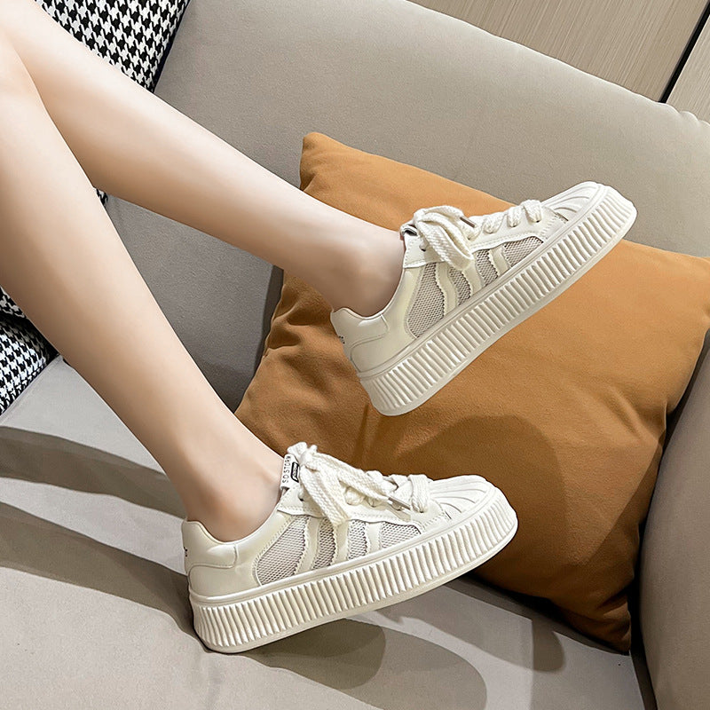 Women's Platform White Shell Toe Real With Fleece Lining Flat Biscuit Women's Casual Shoes
