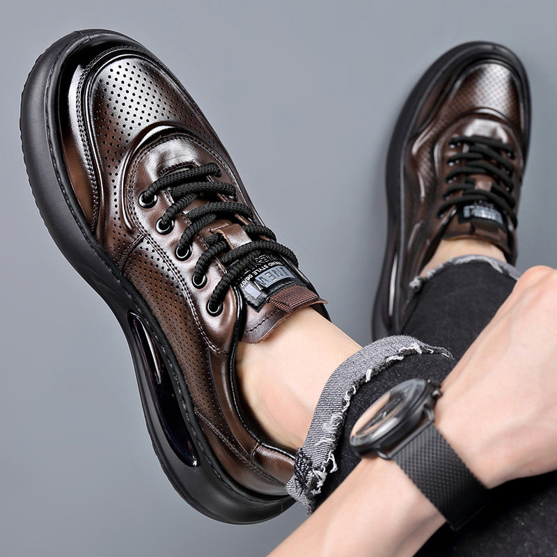 Men's Genuine Breathable White Hollow Hole Cushion Insole Leather Shoes