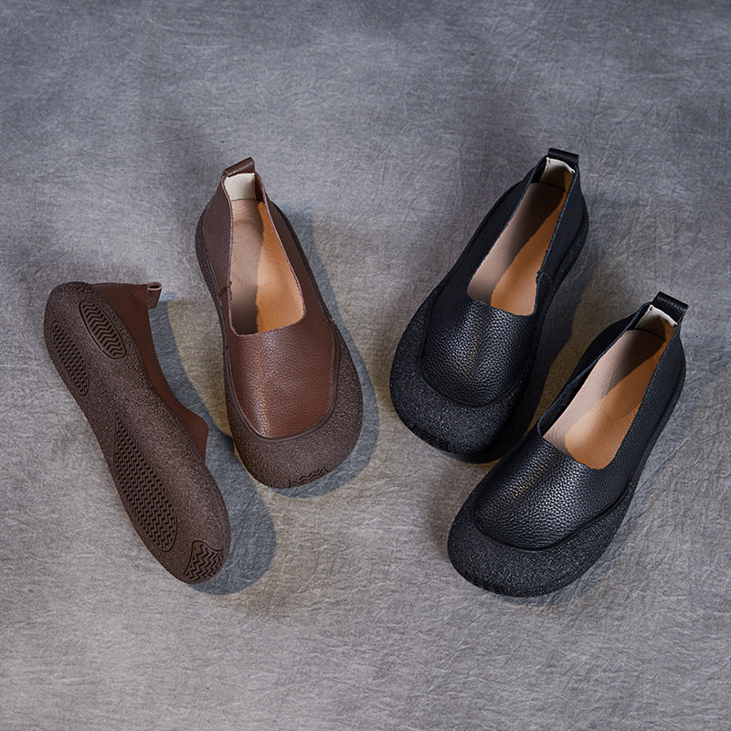 Women's Handmade Retro Genuine Shallow Mouth Top Layer Men's Shoes