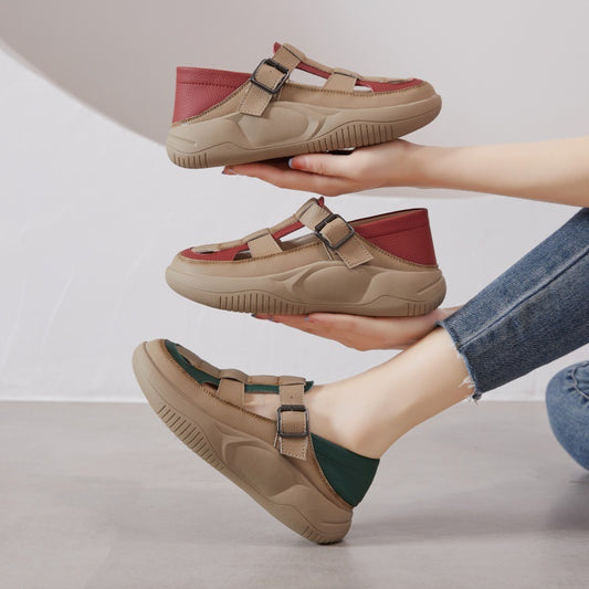 Women's Toe Summer Retro Color Matching Genuine Thick Bottom Hollow Sandals