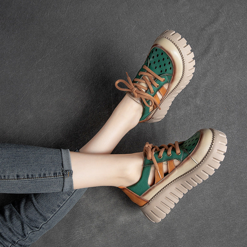 Women's Color Tide Head Layer Cowhide Retro Roman Sandals