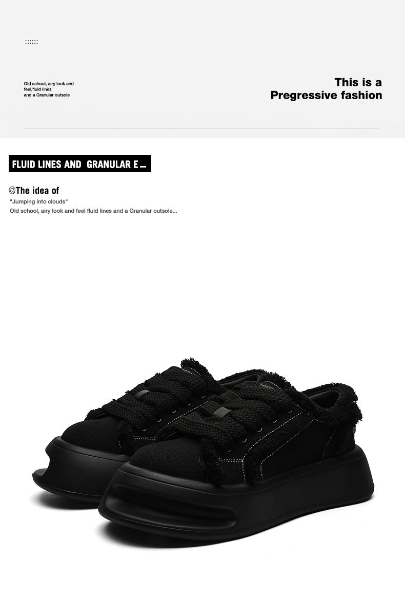 Women's & Men's Horseshoe Black White Platform For Board Minority Canvas Shoes