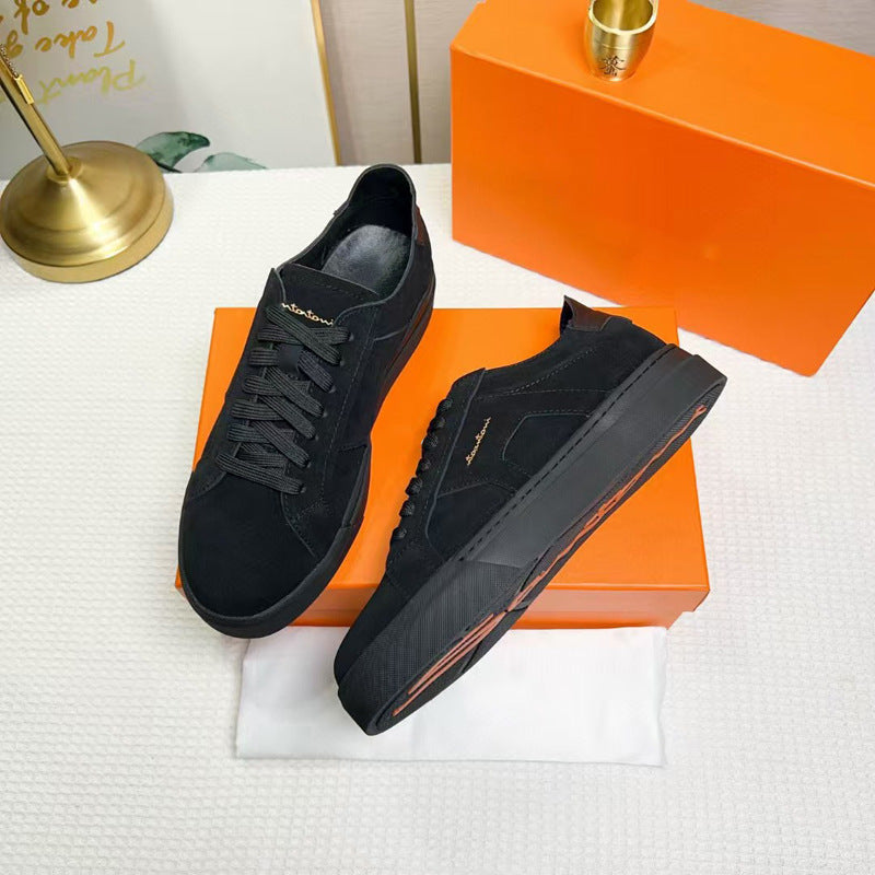 Men's Calfskin Color Matching Lace Up Comfort Sneakers