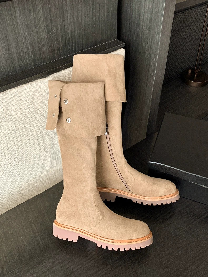 Women's Retro Brown Two-way Wear Knee-high Winter Boots