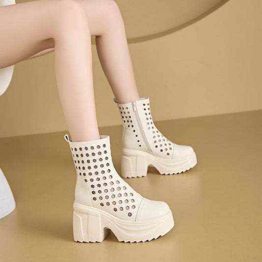 High Riding Platform Perforated Skinny Hole Ankle Sandals