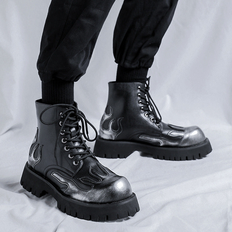Men's Niche Trendy Flame Martin Thick-soled Ankle Boots