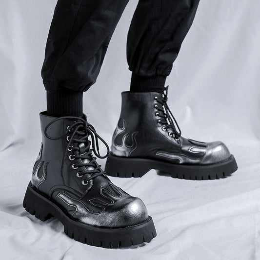 Men's Niche Trendy Flame Martin Thick-soled Ankle Boots