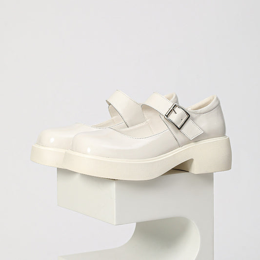 Women's Early Spring Low-cut Buckled Chunky Small Leather Shoes