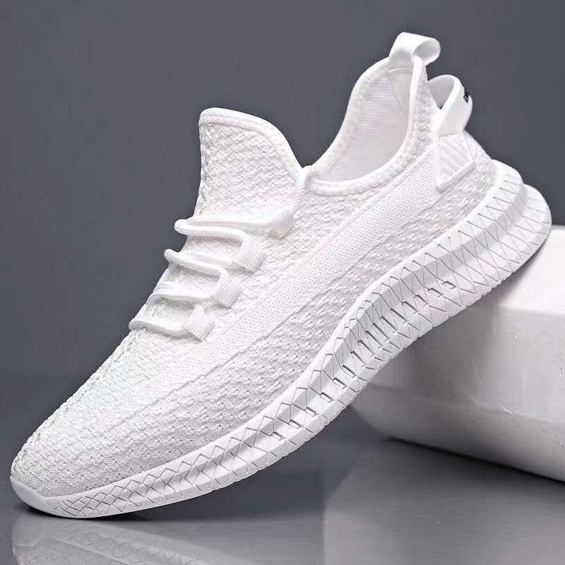 Men's Popular Flying Woven Breathable White Casual Shoes