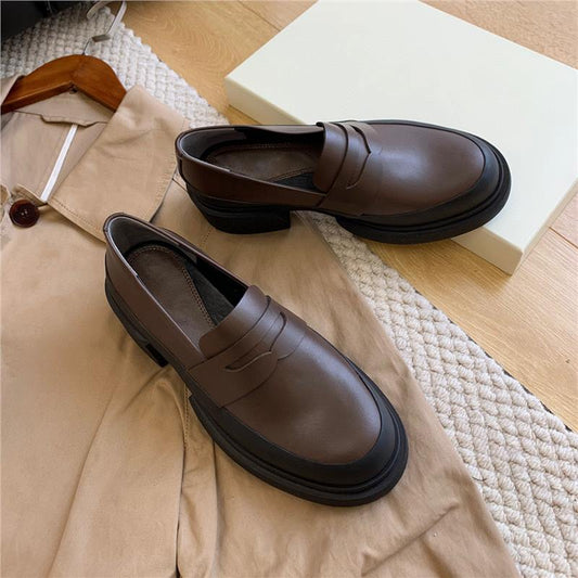 Women's Niche Autumn Retro Napa Cowhide Platform Leather Shoes