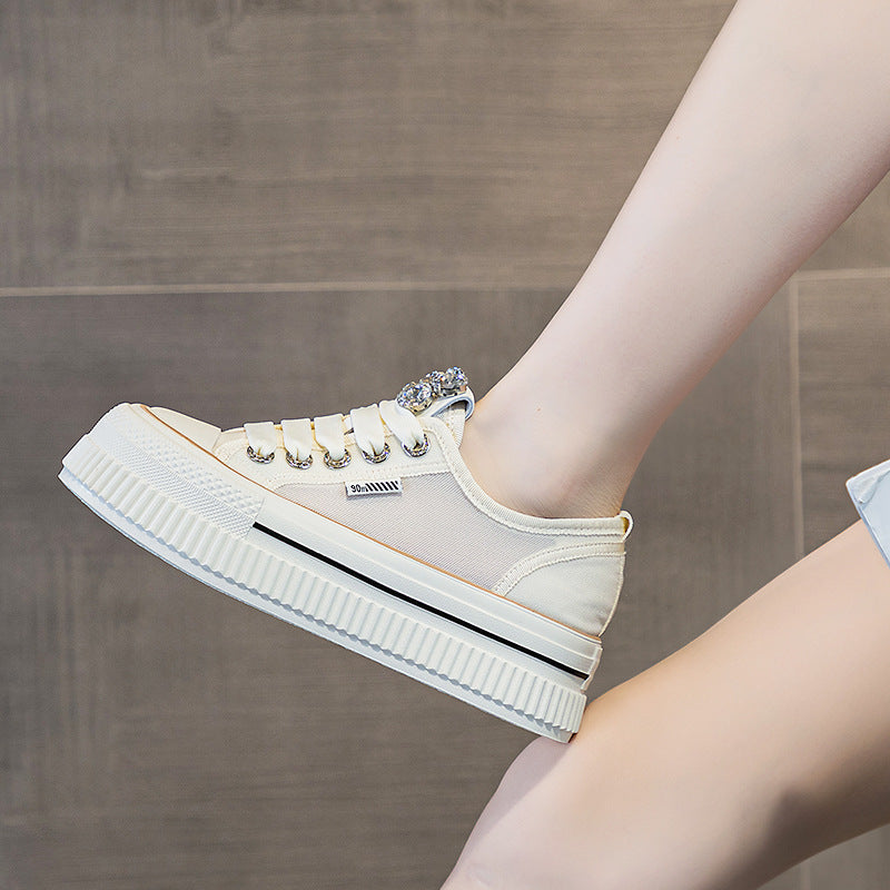 Women's White Platform Summer Versatile Mesh Leisure Rhinestone Women's Sports Shoes