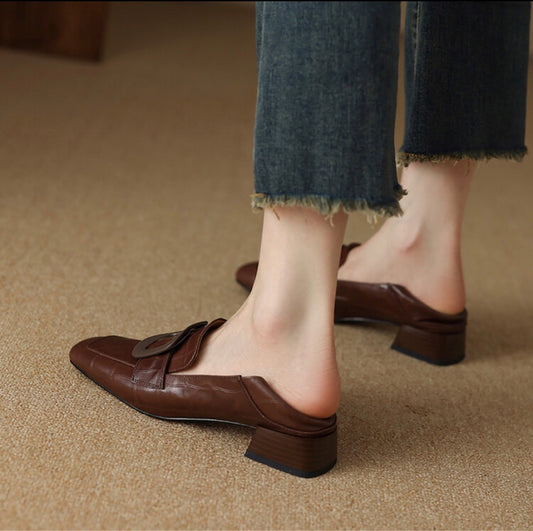 Women's Retro Fashion Deep Mouth Pumps Slip-on Chunky Women's Shoes