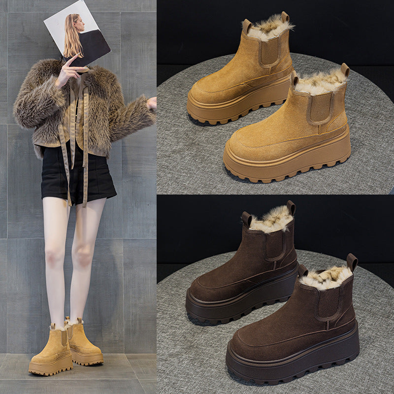 Women's Cotton Winter Fleece-lined Vintage Ankle Platform Women's Casual Shoes