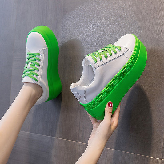 Women's White Autumn Korean Style Muffin Platform Height Casual Shoes