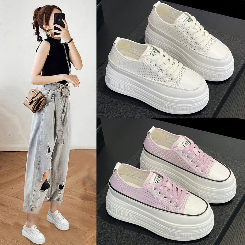 Women's White Summer Versatile Breathable Board Muffin Casual Shoes