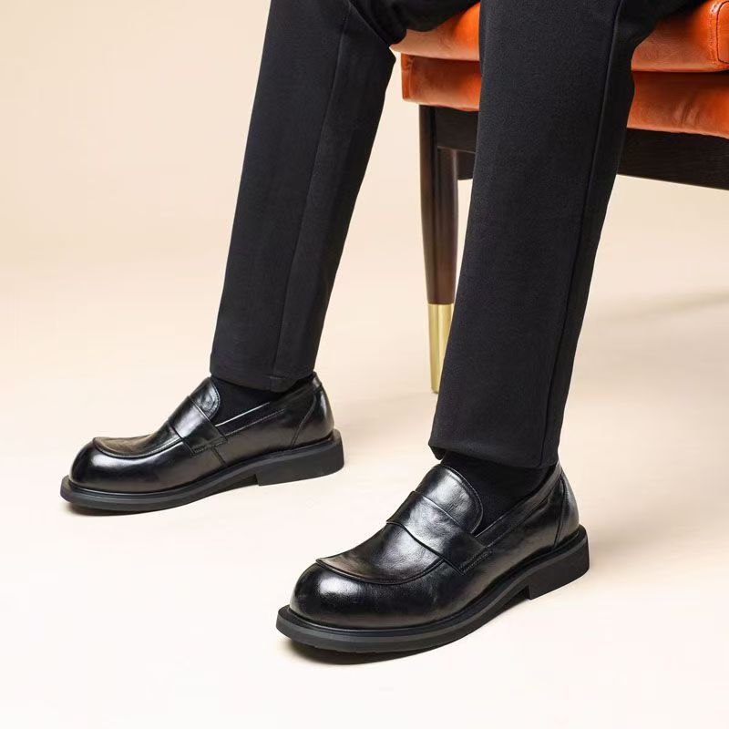 Men's Derby Spring Black Big Head British Style Leather Shoes