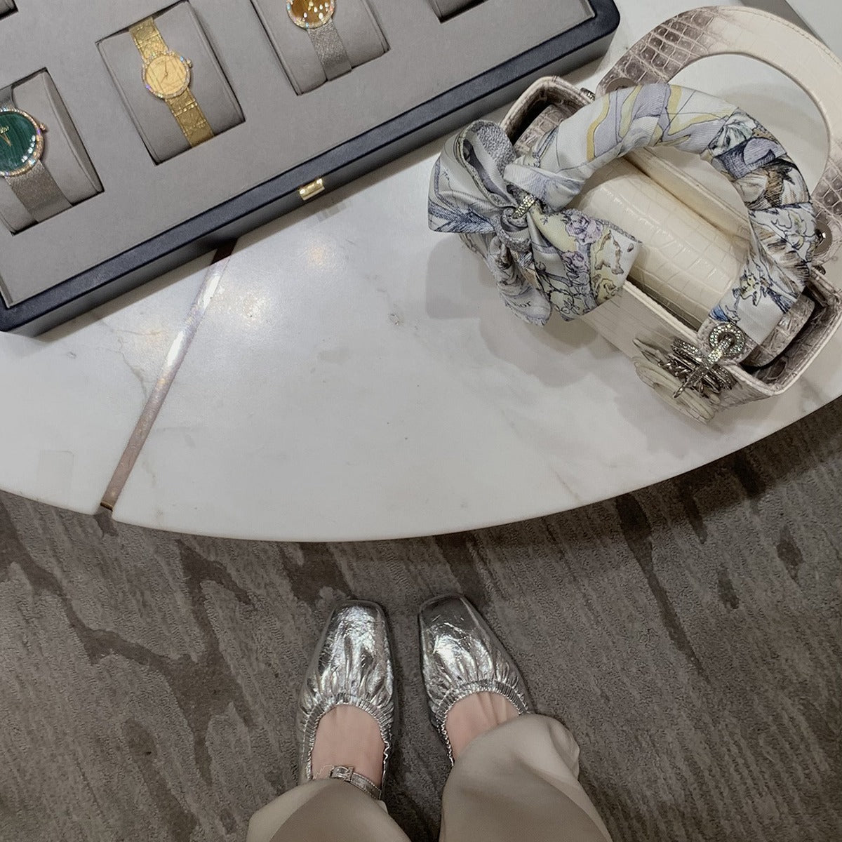 French Square Head Pleated Slip-on Rhinestone Buckle Muller Sandals
