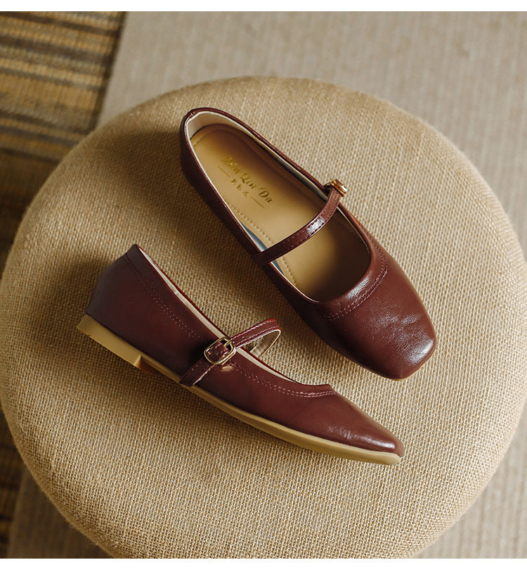 Women's French Retro Buckle Mary Jane Flat Elegant Shallow Women's Fashion Shoes