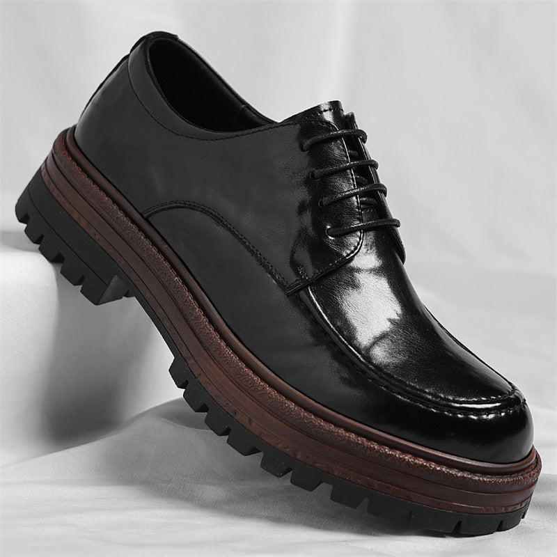 Men's Fashionable With Grip Pattern Formal Wear British Breathable Round Men's Business Leather Shoes