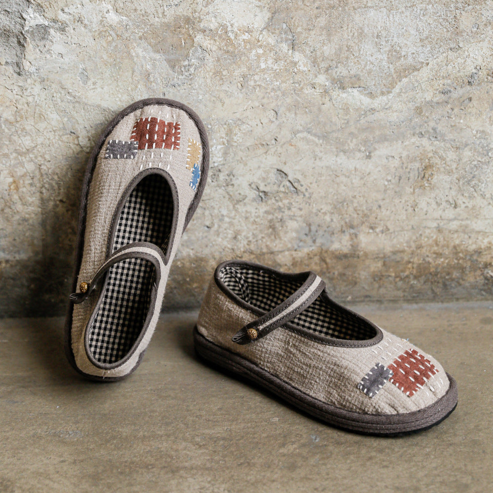 Women's Matching Patch Threading Buckle Vintage Cloth Handicraft Canvas Shoes