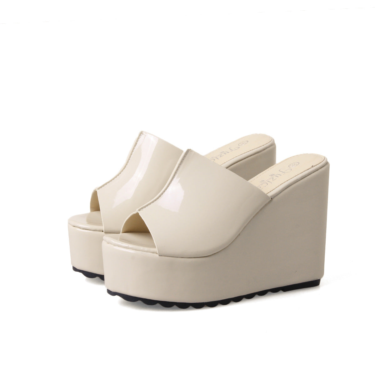 Women's Wedge Thick-soled Pink Patent Platform High Sandals