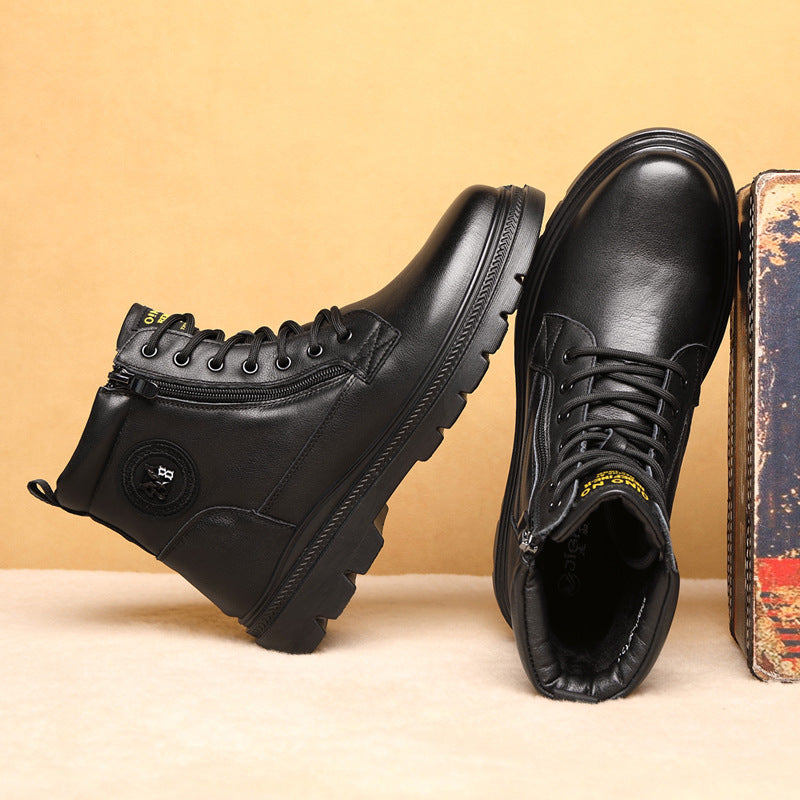 Men's Cowhide Wool Martin British Style Trendy Motorcycle Boots