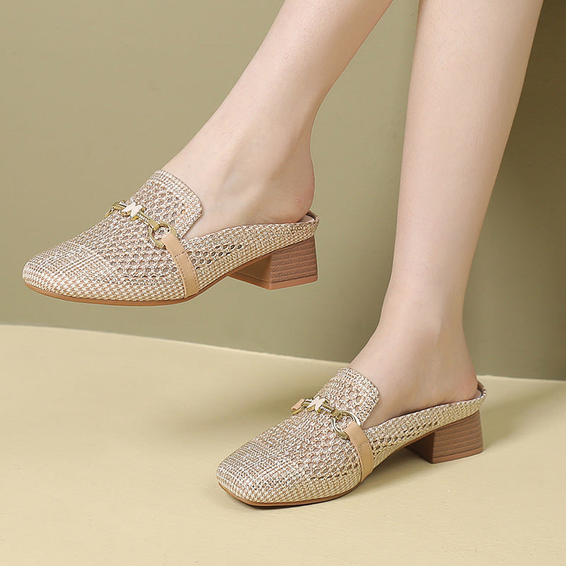 Outdoor Flat Fashion Korean Style Rhinestone Hollowed Toe Box Sandals