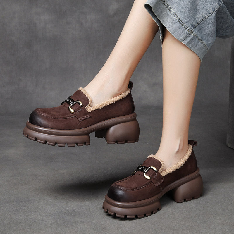Women's Clearance Yuan First Layer Cowhide Real With Fleece Lining Women's Shoes