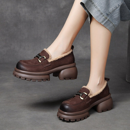 Women's Clearance Yuan First Layer Cowhide Real With Fleece Lining Women's Shoes