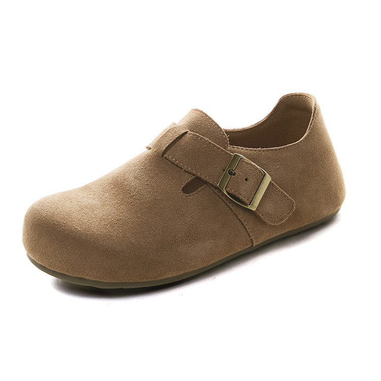 Women's & Men's Cowhide Slip-on Soft Bottom Surface Buckle Casual Shoes