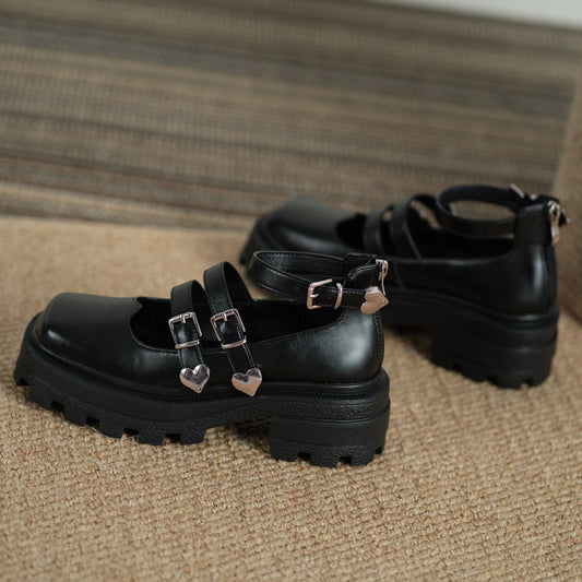 Women's Jane Preppy Style Black Square Toe Platform Muffin Women's Shoes