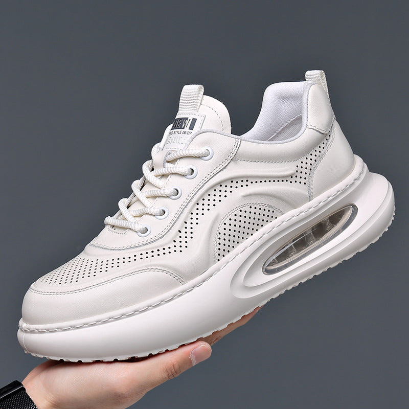 Men's Genuine Breathable White Hollow Hole Cushion Insole Leather Shoes